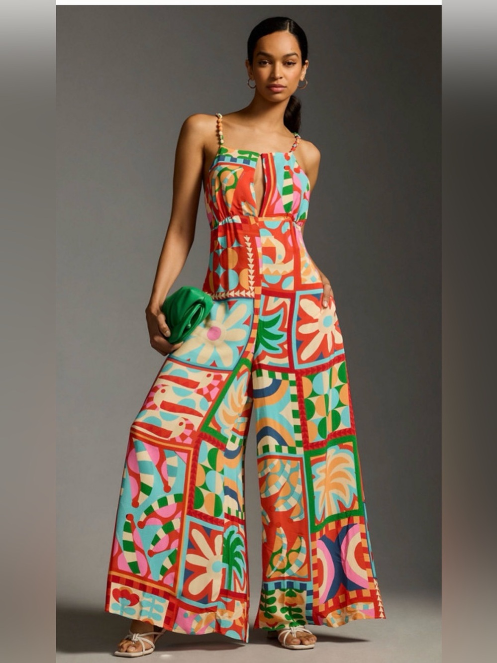 Farm Rio Cutout Halter Jumpsuit Colorful Patchwork Womens Size Small *READ*